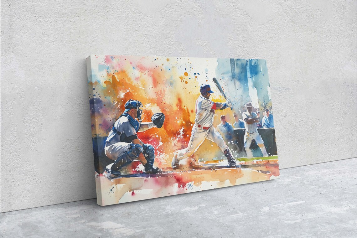 Baseball Batter Swing Watercolor Game Action Colorful Sports Art Print - Image 2