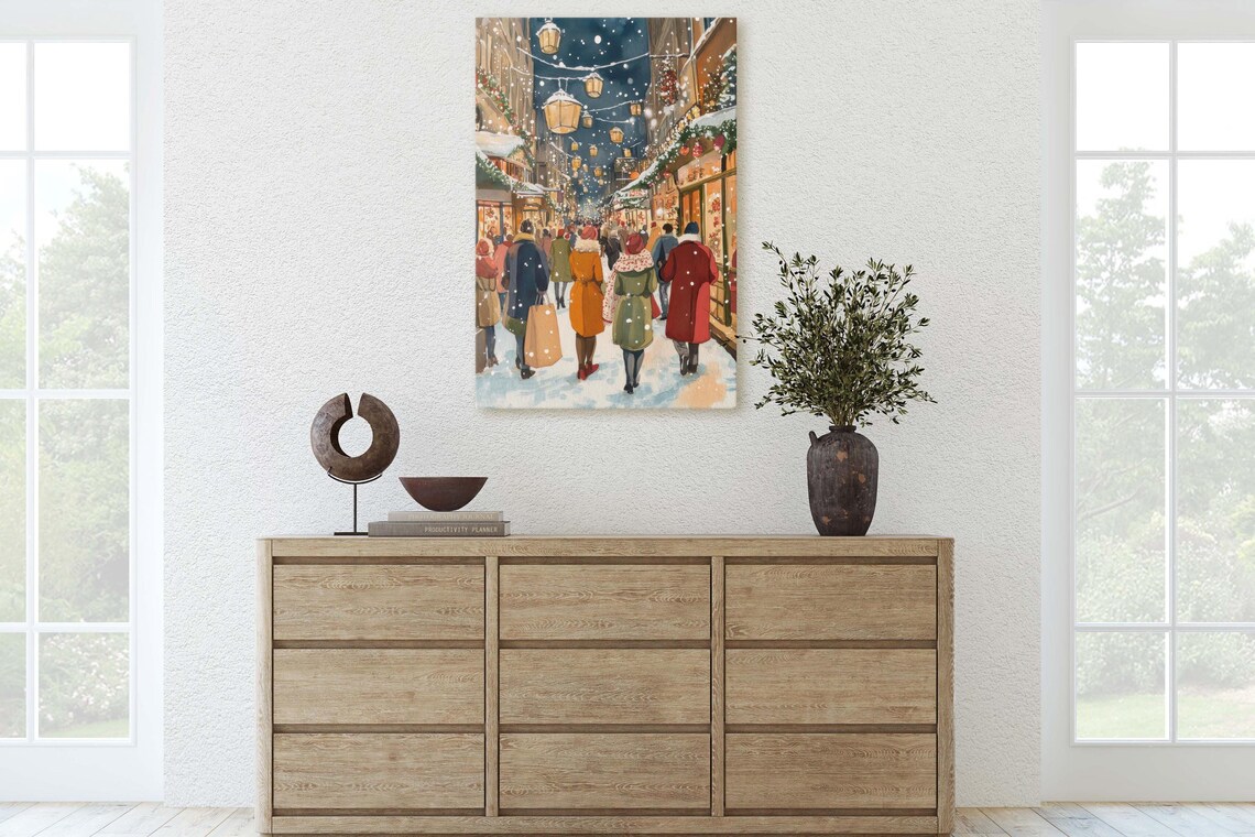Vintage Christmas Village Shopping Poster Print - Image 3