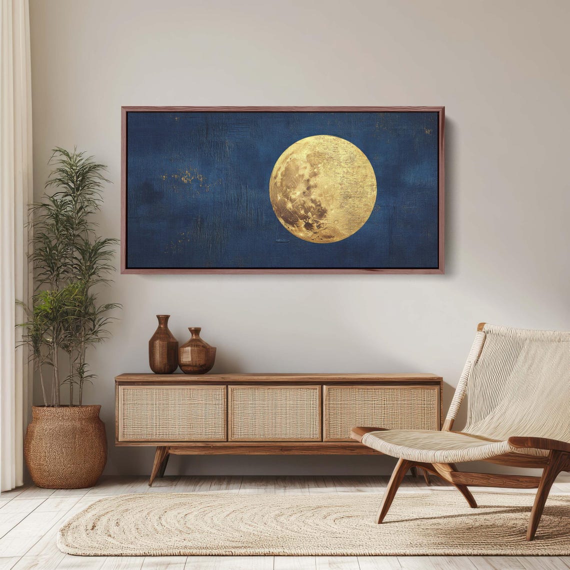 Golden Full Moon On Deep Indigo Night Sky Celestial Art Poster - Image 3