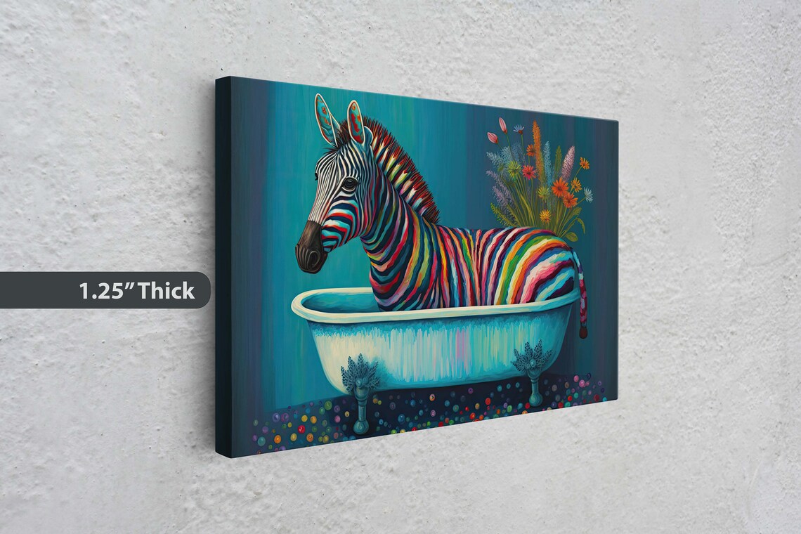 Zebra in Bathtub, Kids Bathroom Animal Art Print - Image 3