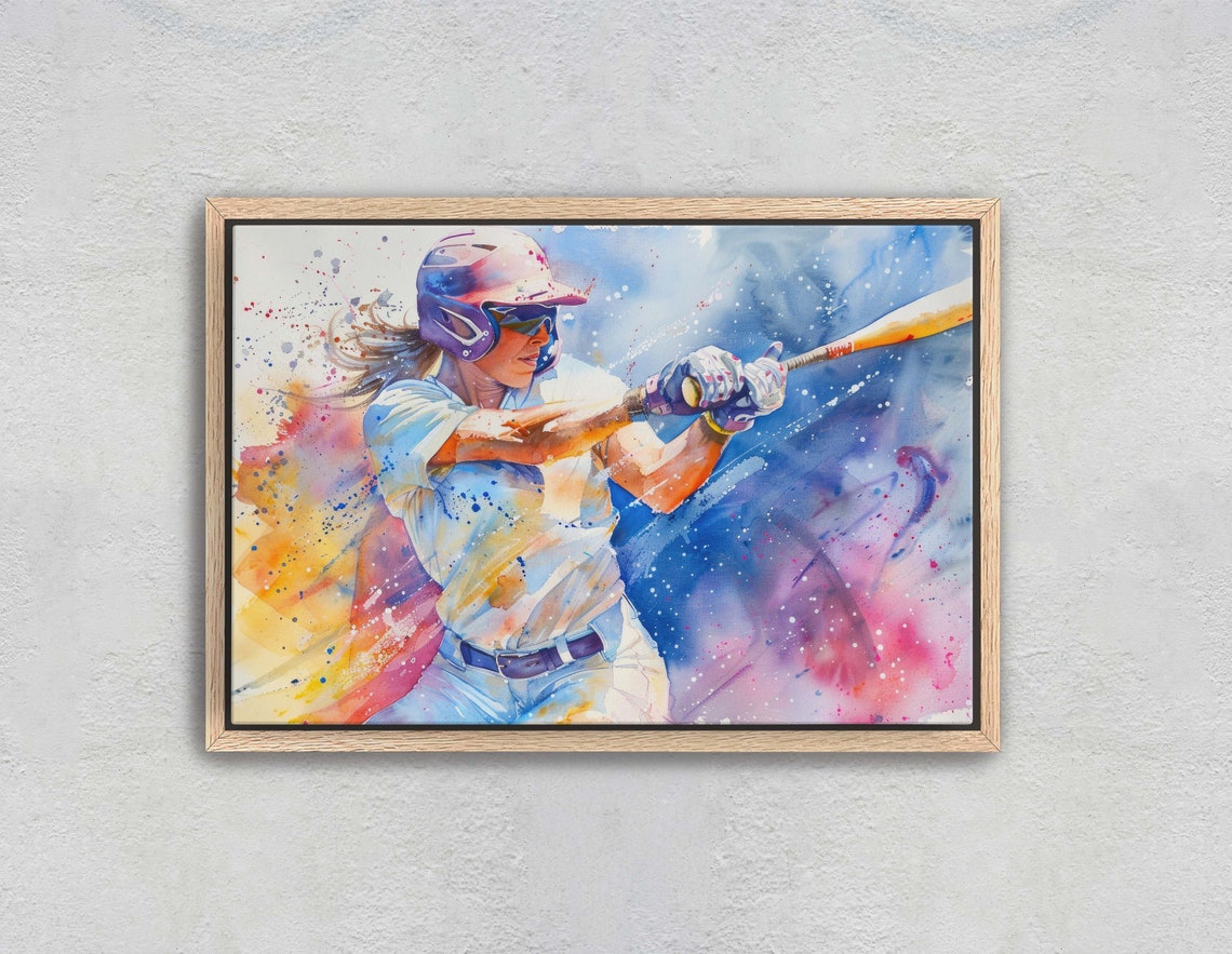 Womens Softball Girls Baseball Colorful Sports Woman Sports Large Art Print Framed Girls Room Kids Room Athlete - Image 2