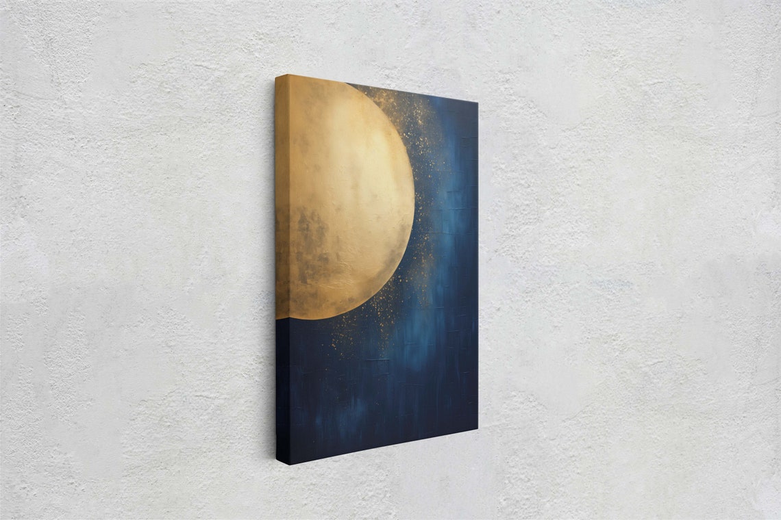 Golden Crescent Moon Indigo Night Sky Celestial Gold Painting Poster - Image 2