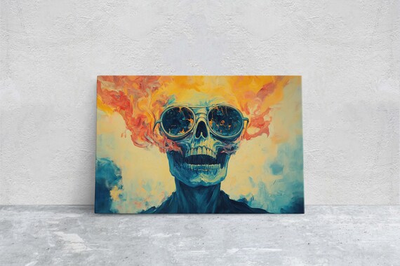 Flaming Skull With Goggles Bold Pop Art Gothic Halloween Wall Poster