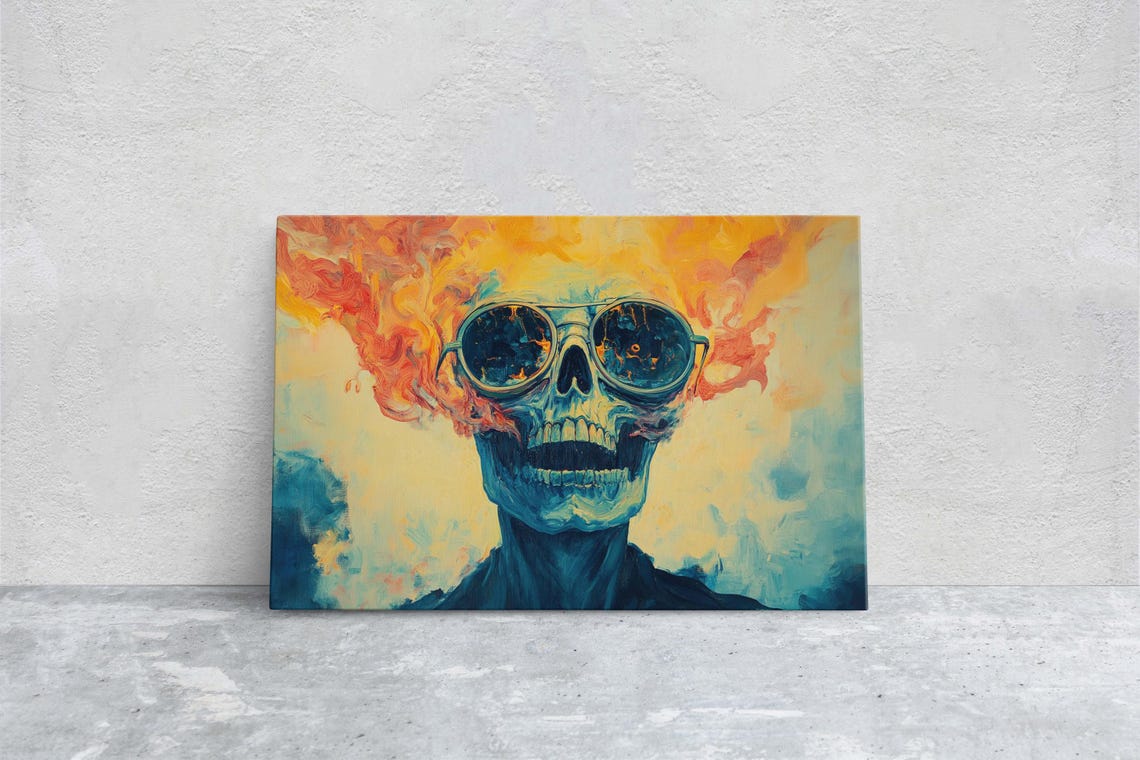 Flaming Skull With Goggles Bold Pop Art Gothic Halloween Wall Poster