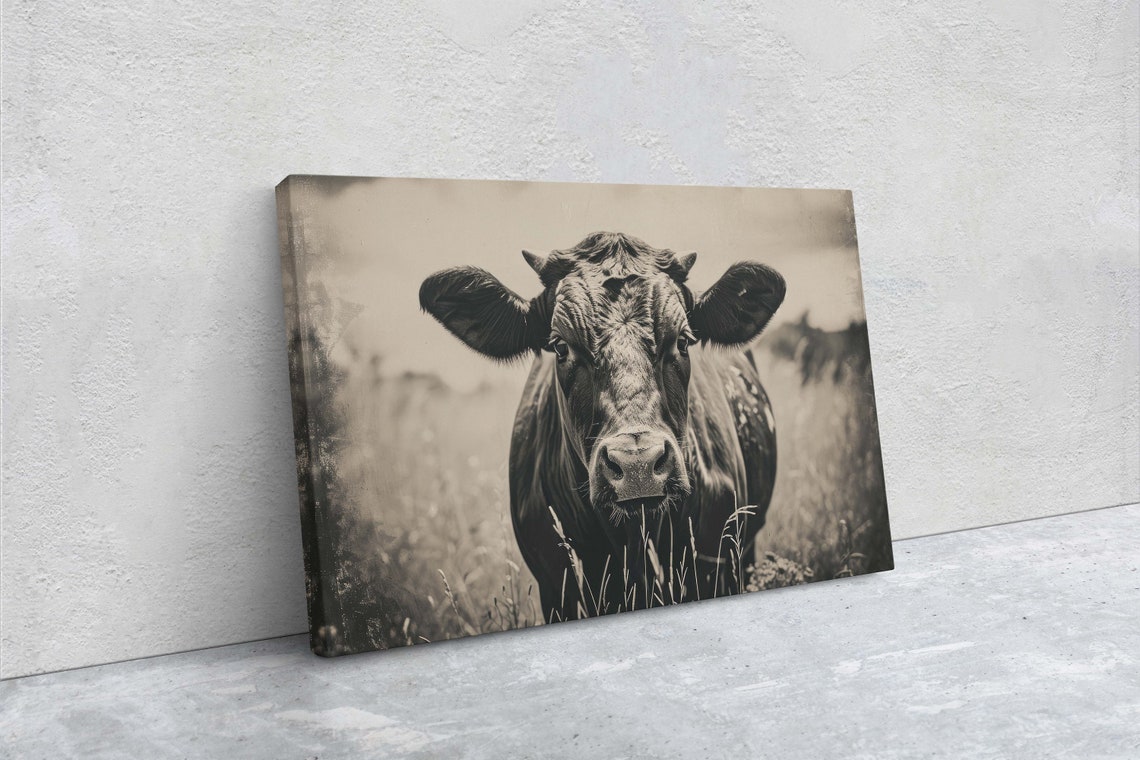 Black And White Cow Cow Decor Farm Animal Barn Art Farmhouse Cow Photo Cow Painting Framed Mountain Cabin Cottage - Image 2