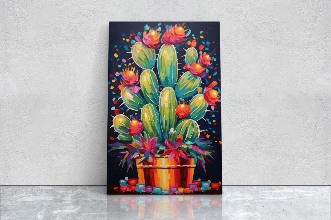 Colorful Prickly Pear Cactus Bloom Pot Southwestern Pop Art Poster