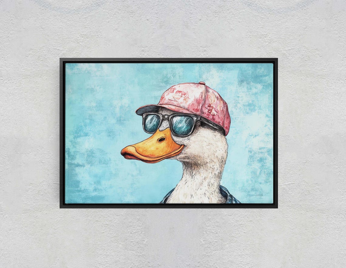 Cool Duck Wearing Sunglasses and Pink Cap Fun Pop Art Animal Poster