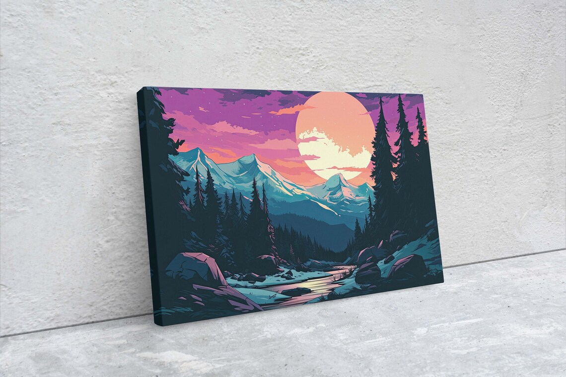 Mountain And Moon Nightfall Landscape Poster - Image 2