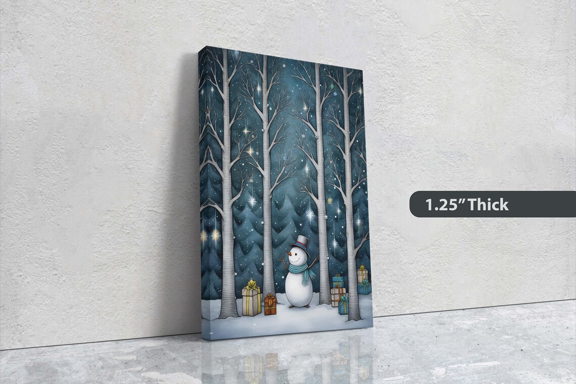 Snowman Presents Forest Illustration Christmas Art Print - Image 3