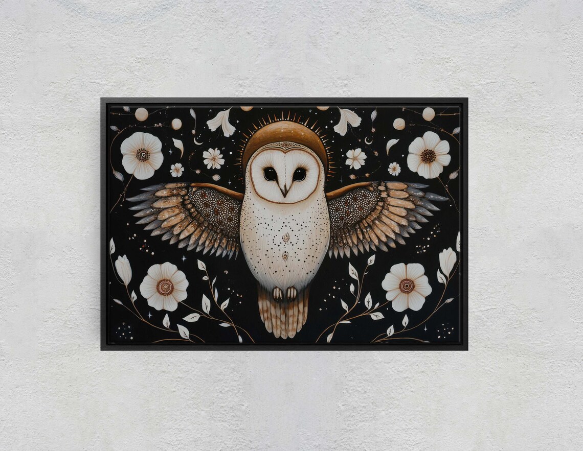 Barn Owl Celestial Folk Art Print, Cottagecore - Image 2