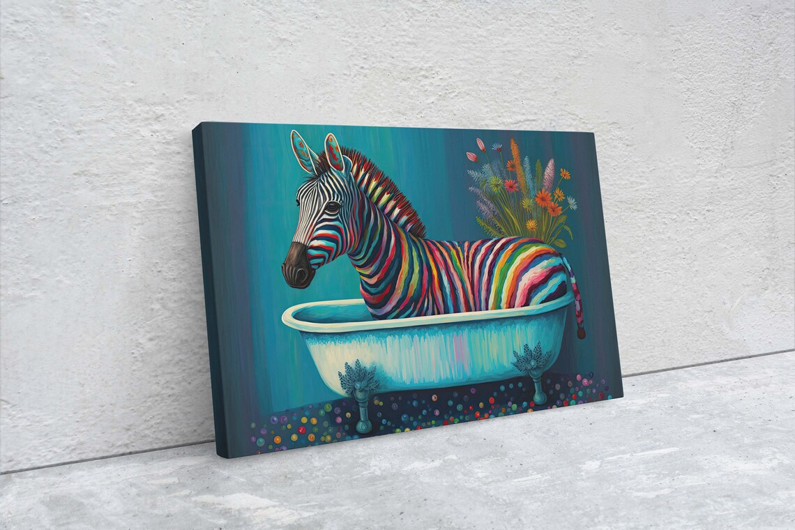 Zebra in Bathtub, Kids Bathroom Animal Art Print - Image 2