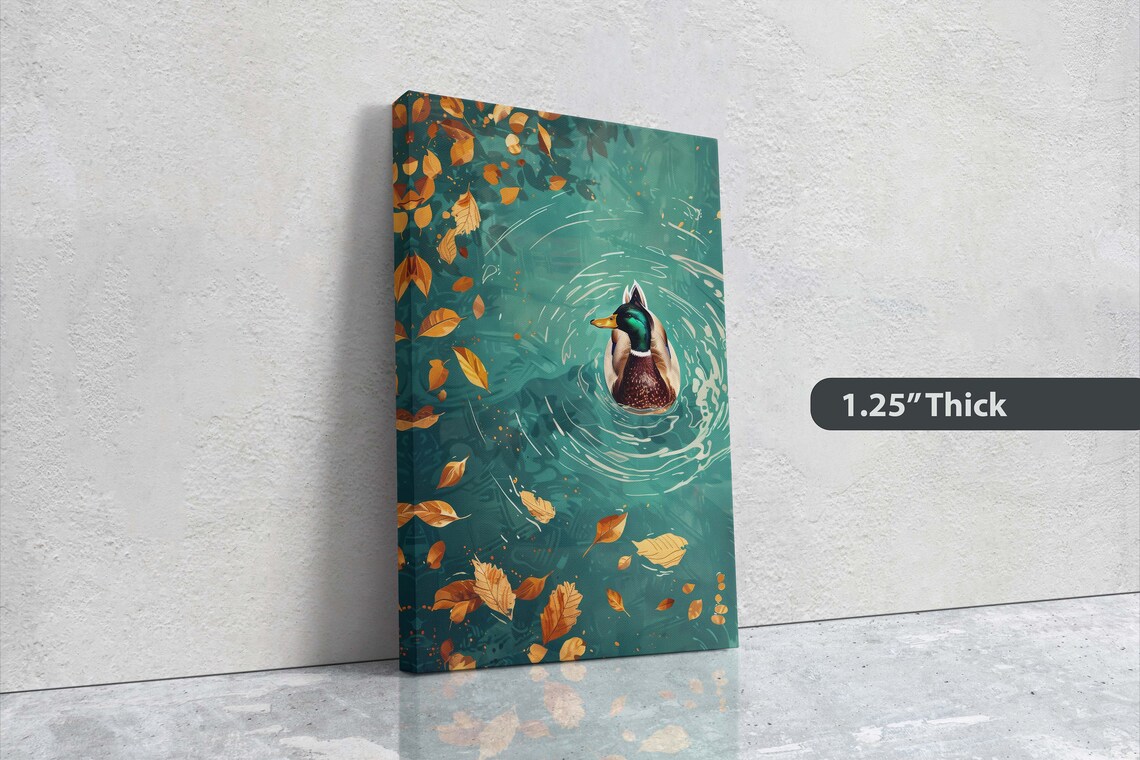 Mallard Duck In Lake, Fall Leaves Wall Art Print - Image 3