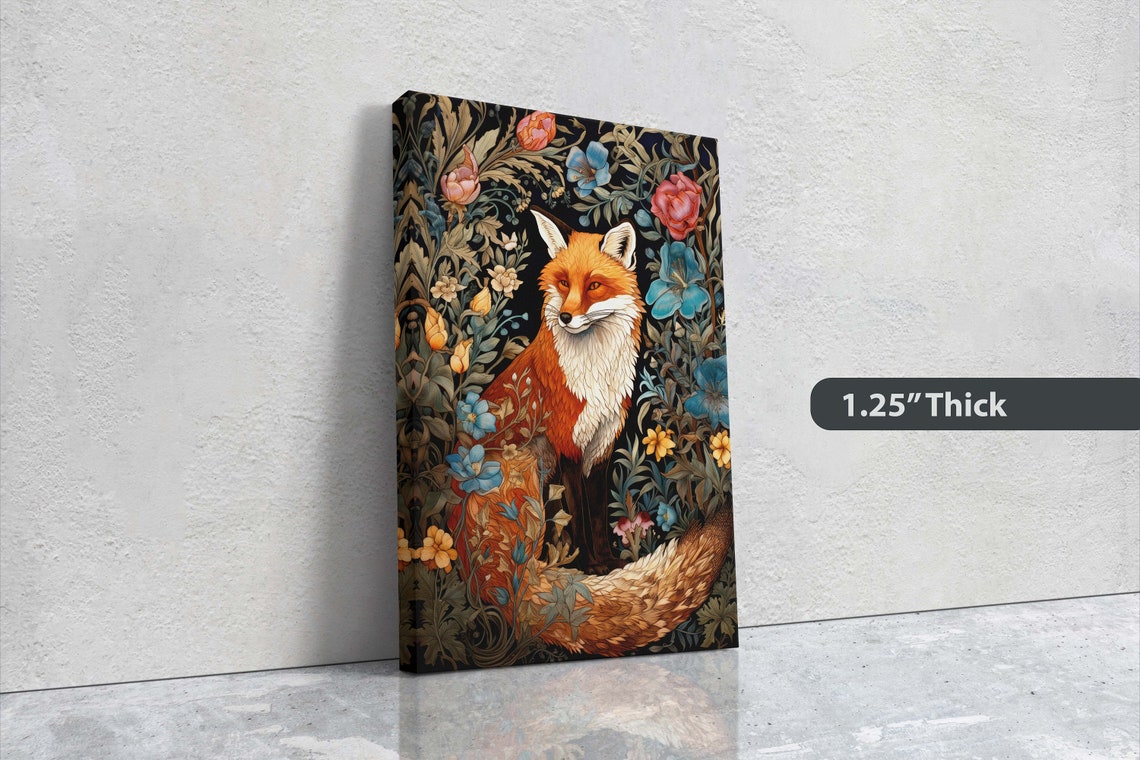 Red Fox Pink Blue Blooms William Morris Floral Garden Art Poster - Image 3