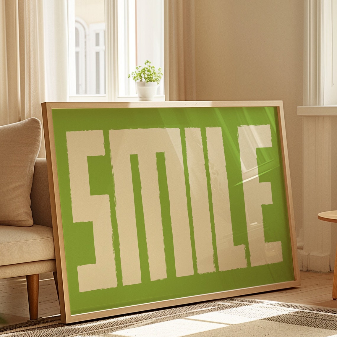 Smile Bold Cream Typography Lime Green Positive Quote Art Poster