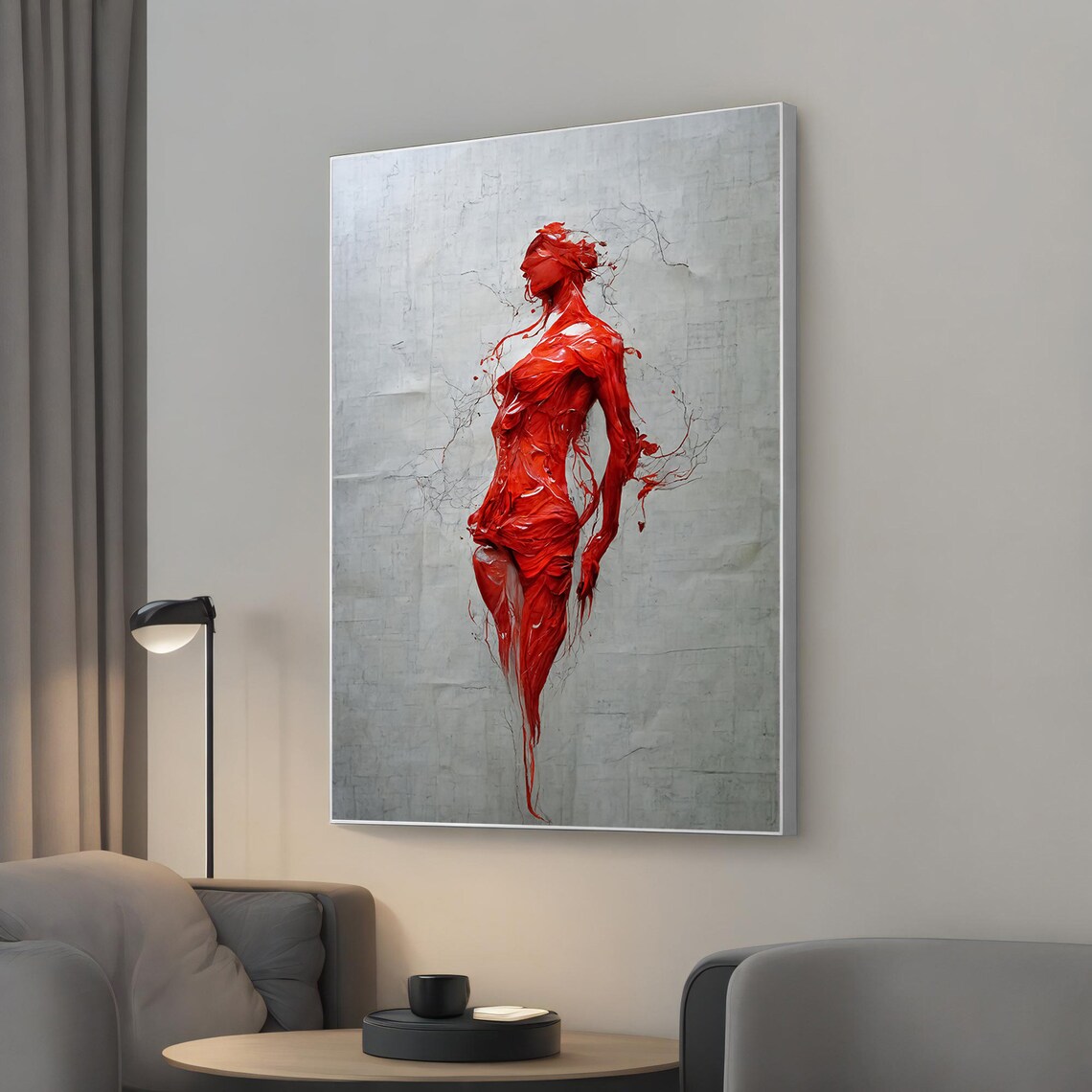 Red Painted Woman Silhouette Art Abstract Female Figure Poster