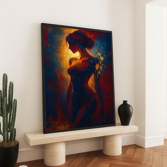 Abstract Female Silhouette Canvas Modern Figurative Art Warm Tones Wall Decor Contemporary Woman Portrait Acrylic Painting
