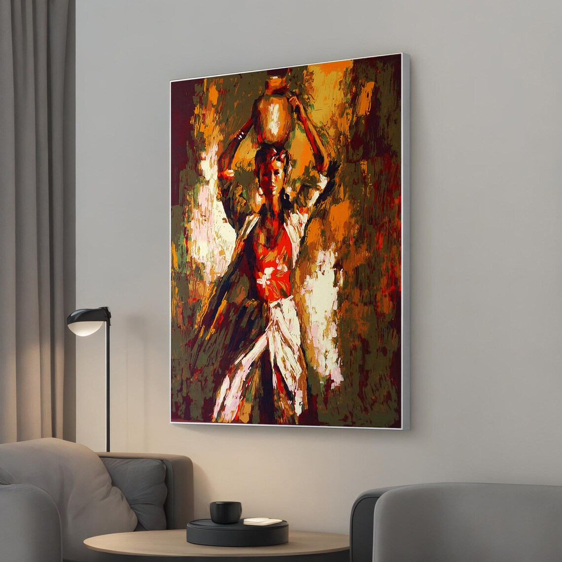 Water Carrier Woman Rustic Jug Impressionist Painting Wall Art