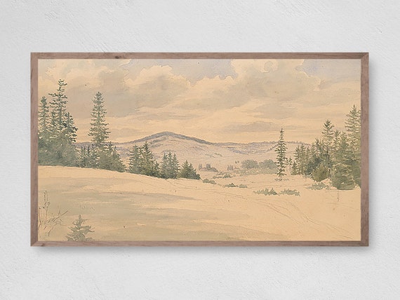 Vintage Mountainscape Art Print, Nature Landscape