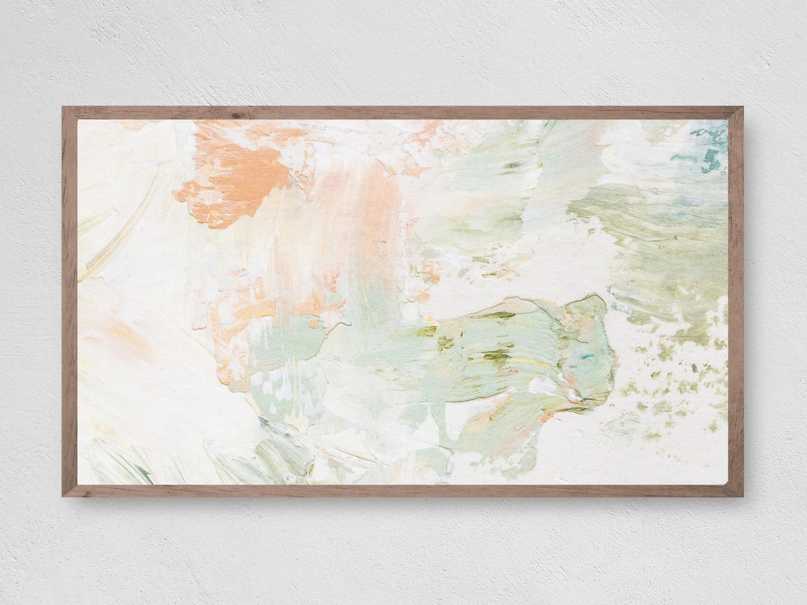 Peach Sage Cream Soft Pastel Abstract Brushstrokes Wall Art Poster