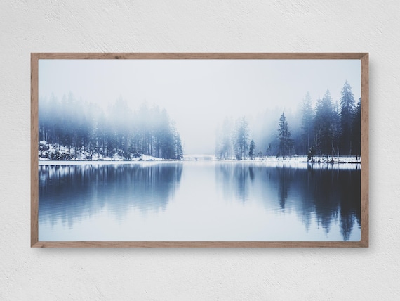 Winter Lake Art Print, Seasonal Landscape