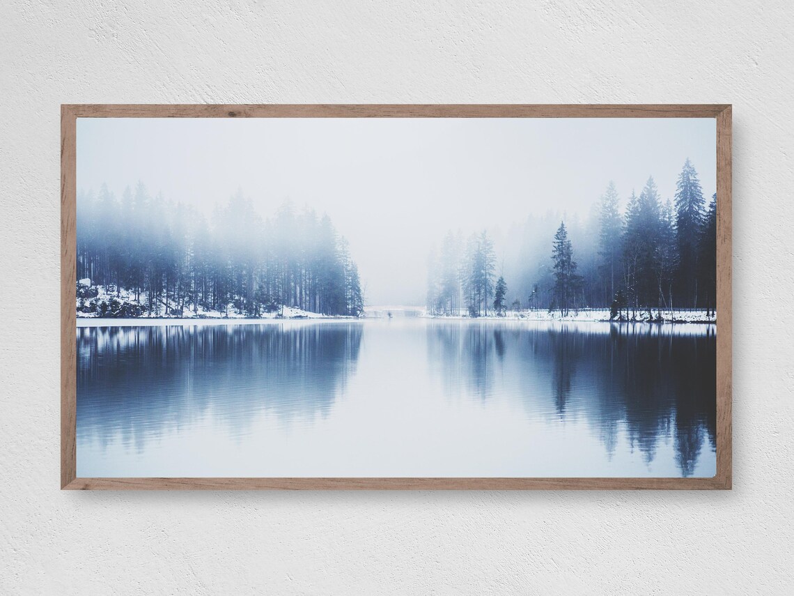 Winter Lake Art Print, Seasonal Landscape