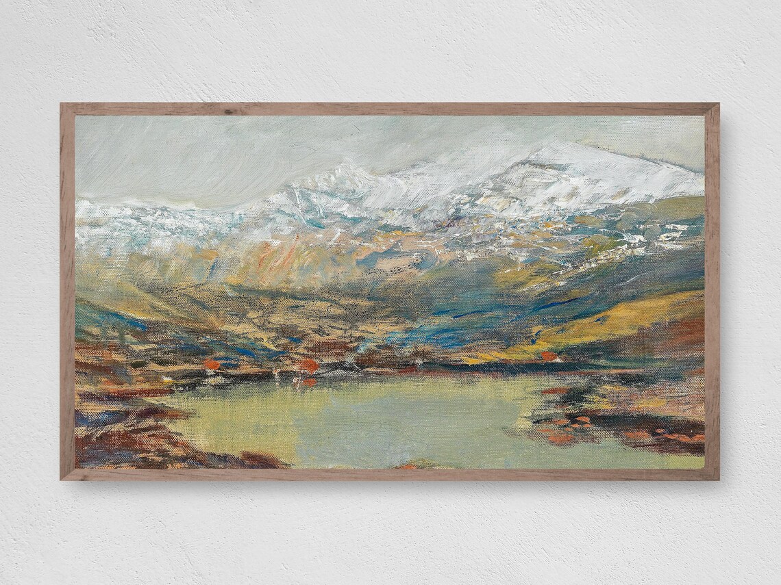Mountain Lake Painting Art Print, Landscape Decor
