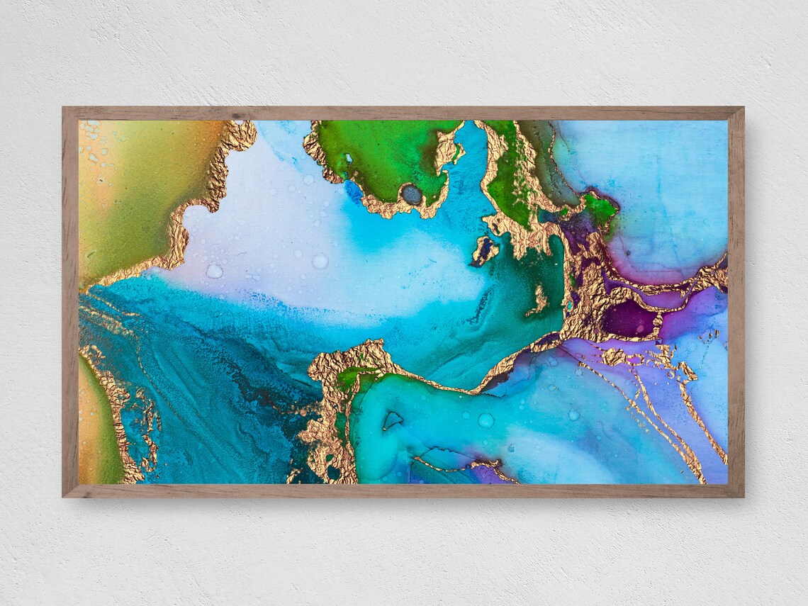 Instant Blue And Gold Foil Abstract Wall Art