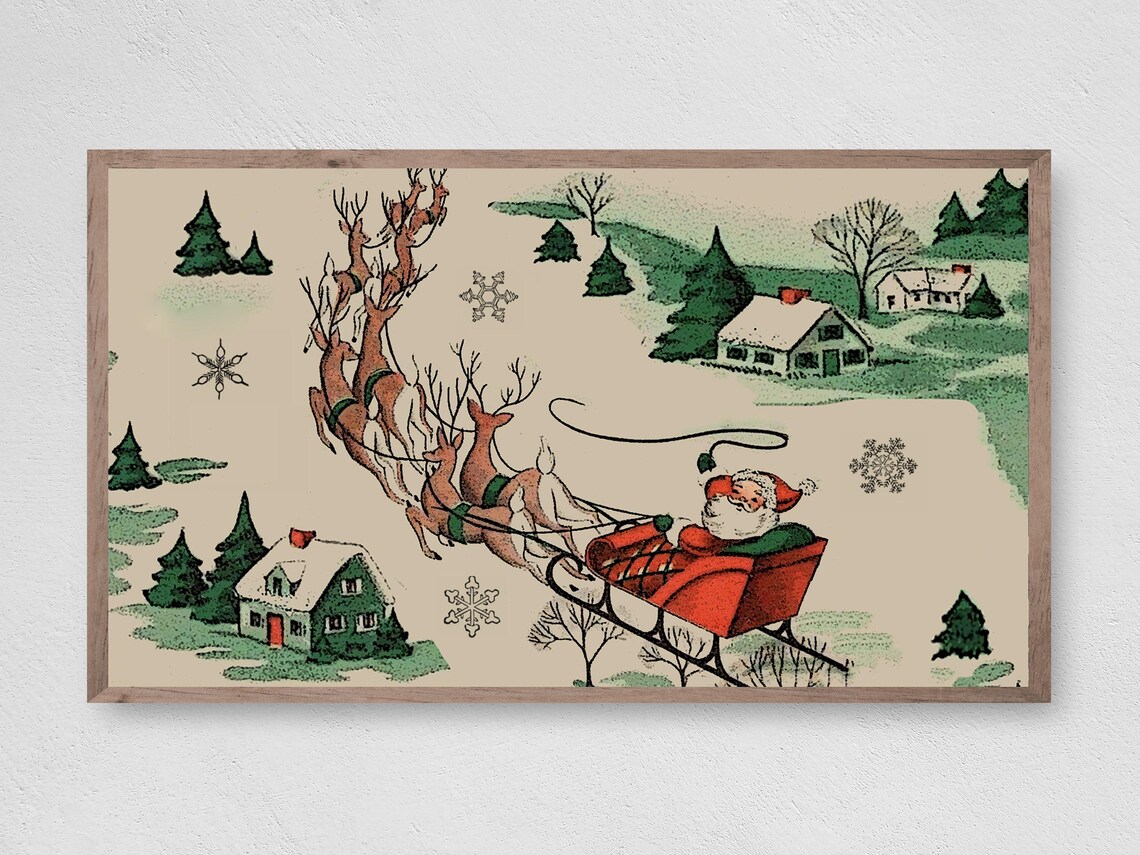 Retro Santa Delivery Sleigh Christmas Art Print