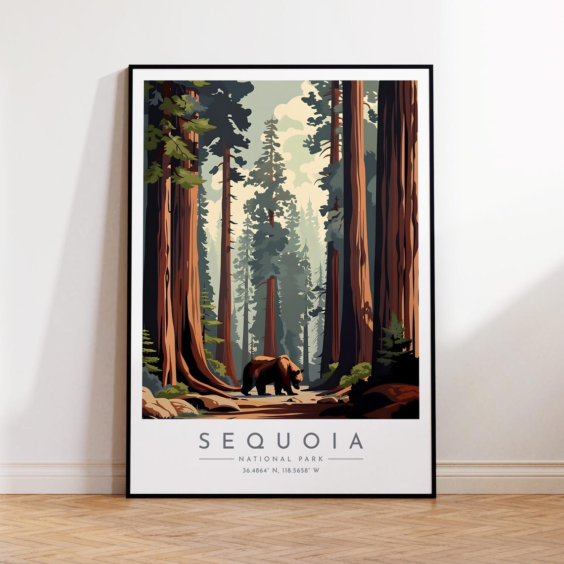 Sequoia National Park Black Bear Giant Redwood Forest Poster