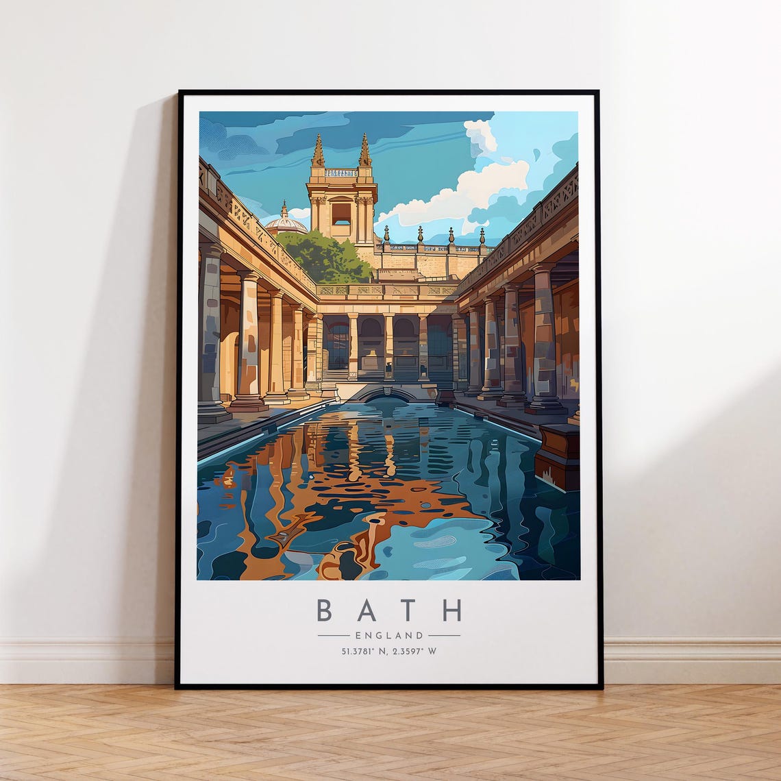 Bath England Roman Baths Colonnade Reflection Historic Spa Poster
