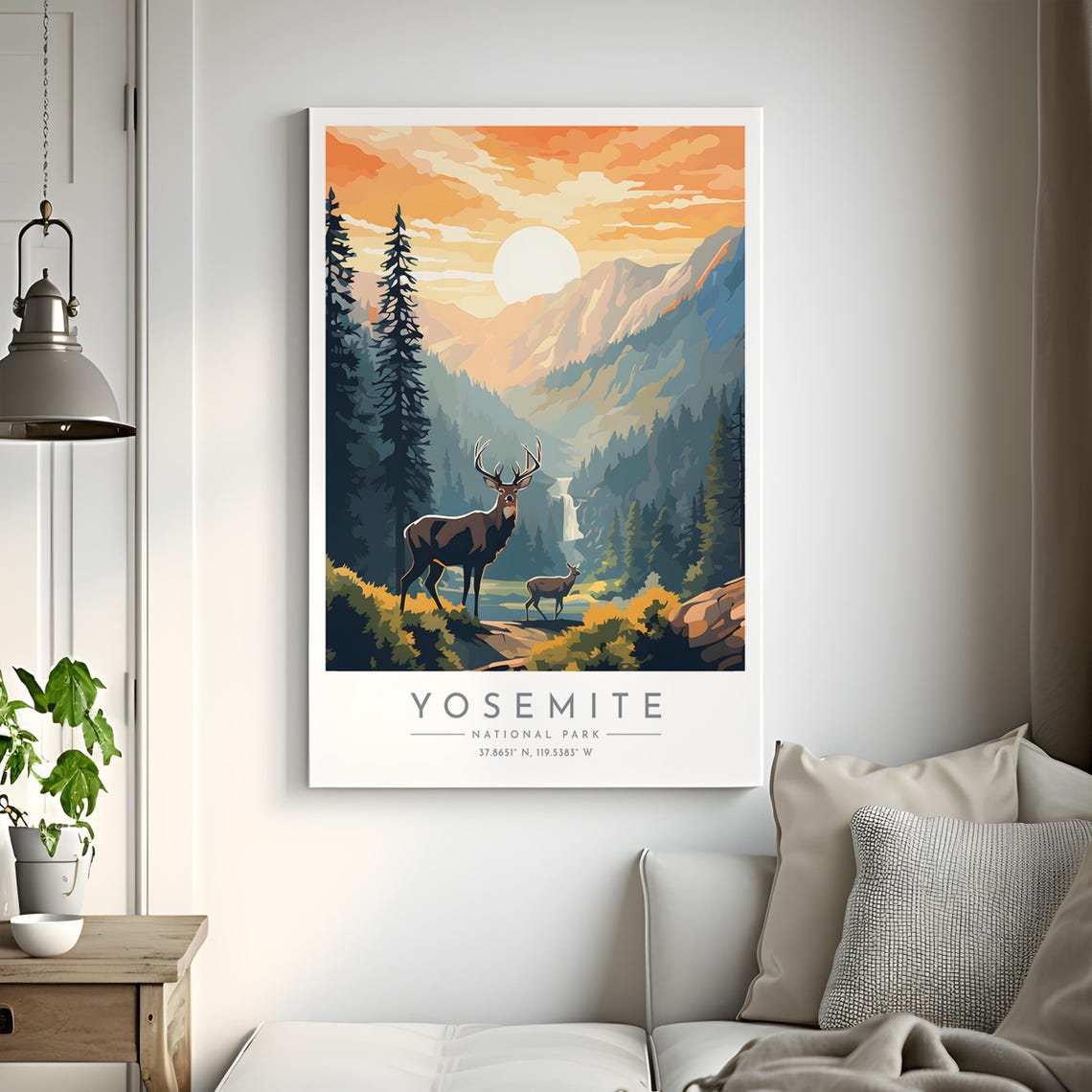 Yosemite National Park Sunset Valley Stag Doe Waterfall Poster - Image 2