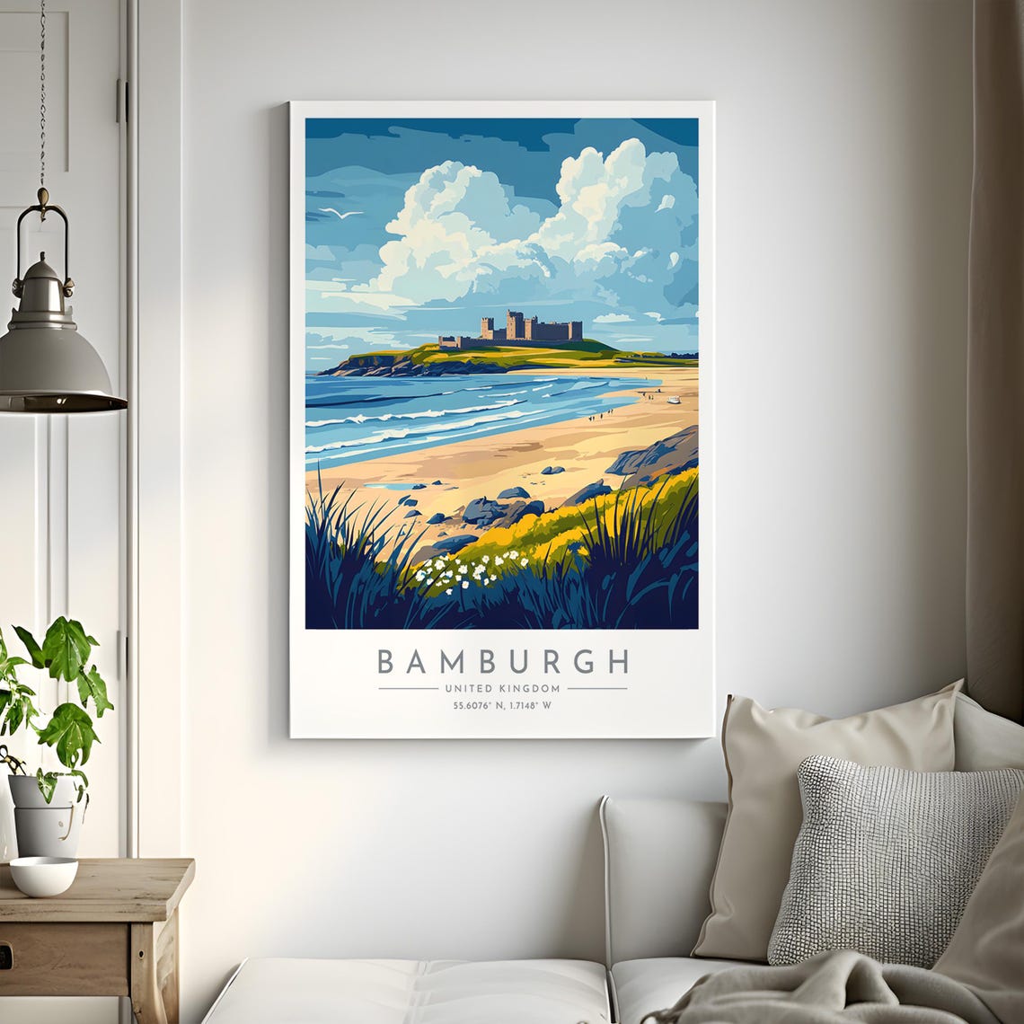 Bamburgh Castle Beach Northumberland Coast Sand Dunes View Poster - Image 2
