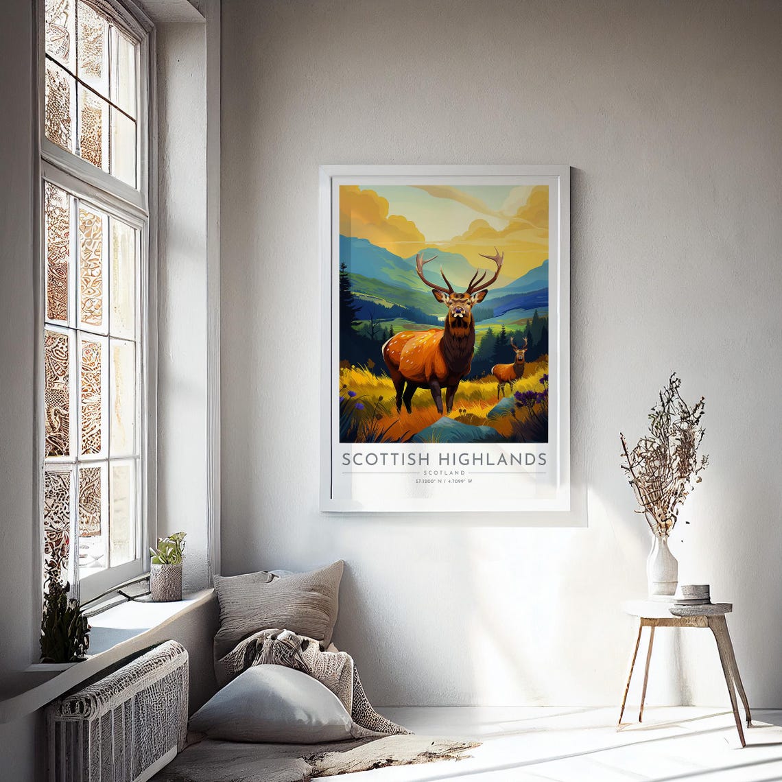 Scottish Highlands Red Deer Stag Wildlife Mountain Valley Print - Image 4