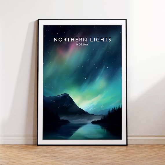 Northern Lights Travel Poster, Norway Home Decor