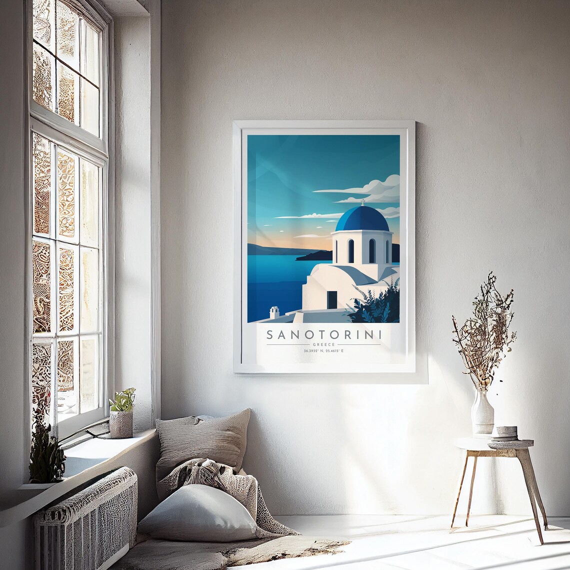 Santorini Blue Dome Church Sunset Aegean Sea Serene Travel Poster - Image 4