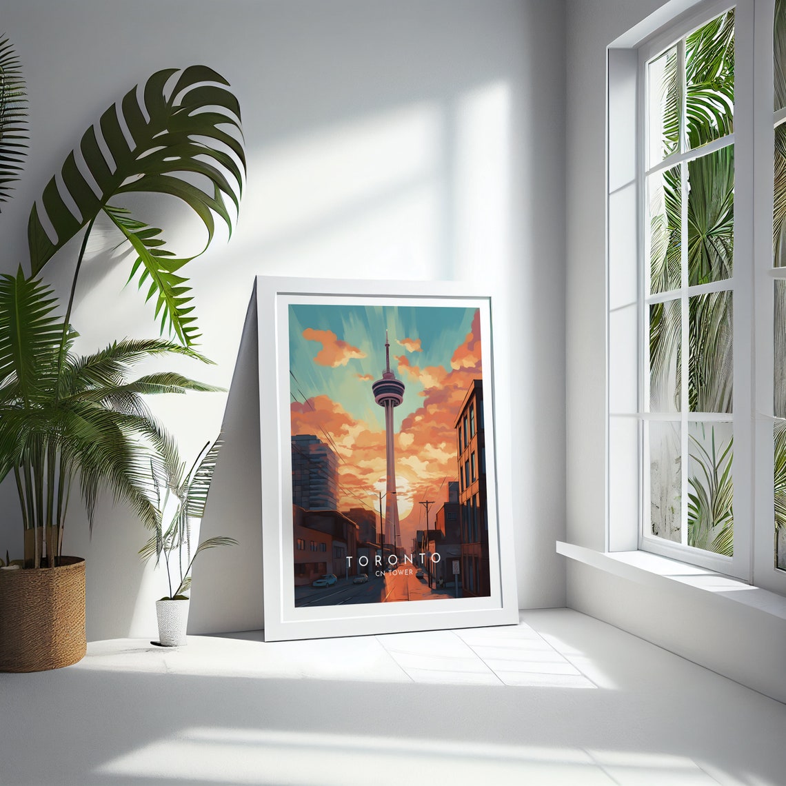 Toronto CN Tower Sunset Street Blazing Orange Skyline Art Poster - Image 4
