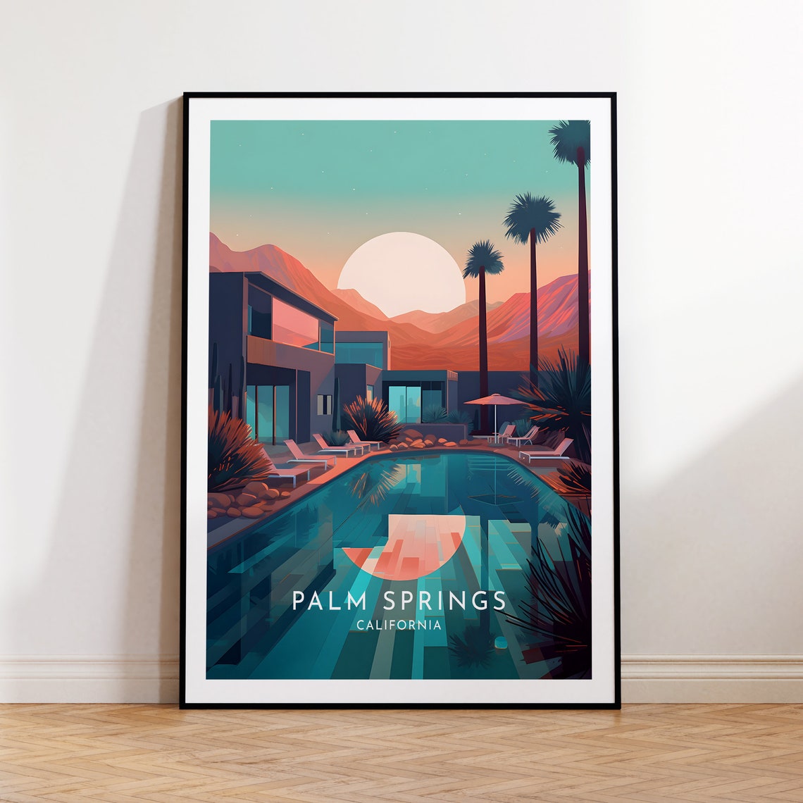 Palm Springs California Mid Century Villa Pool Sunset Poster