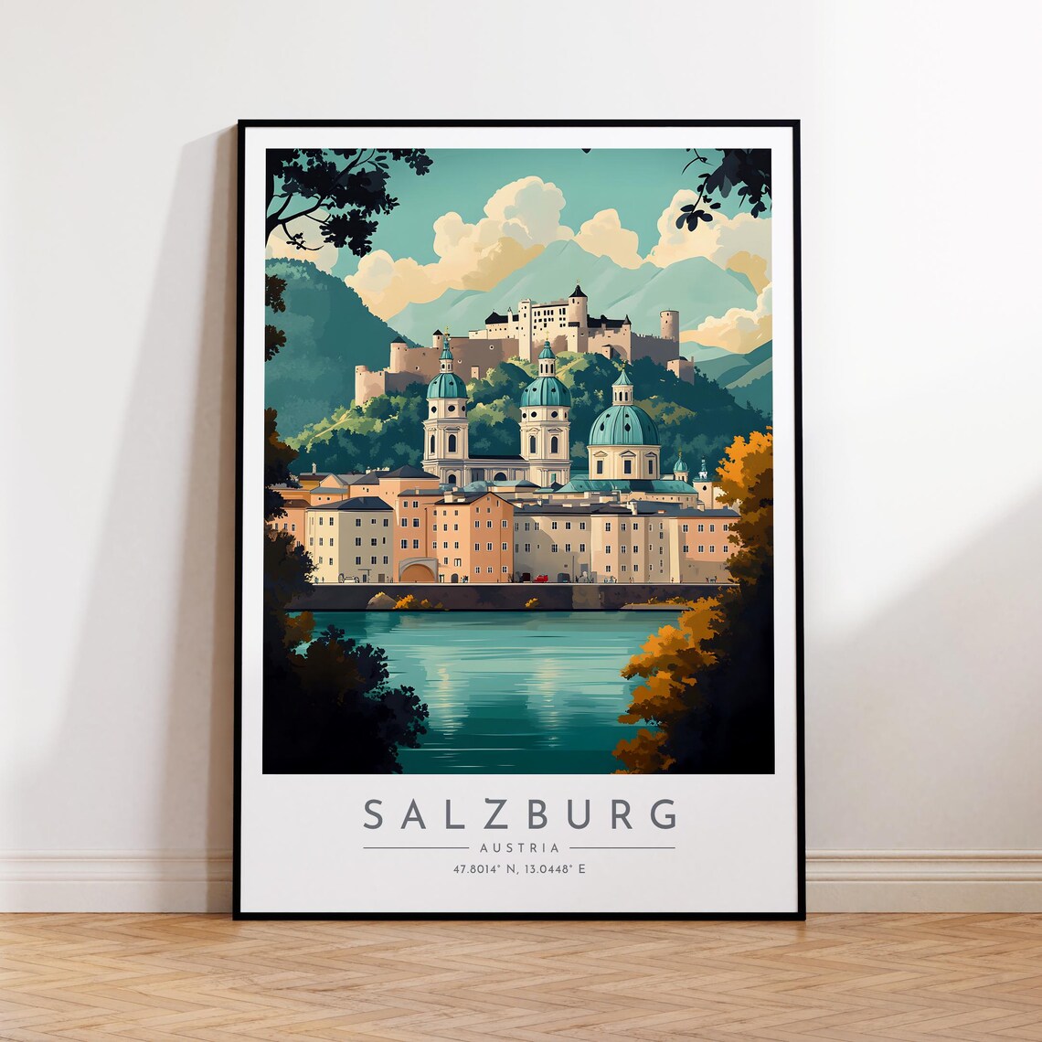 Salzburg Austria Old Town Fortress River Alpine View Travel Poster