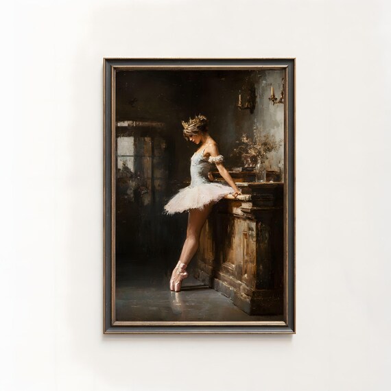 Vintage Ballerina Oil Painting Print Dark Academia Gothic Art 411