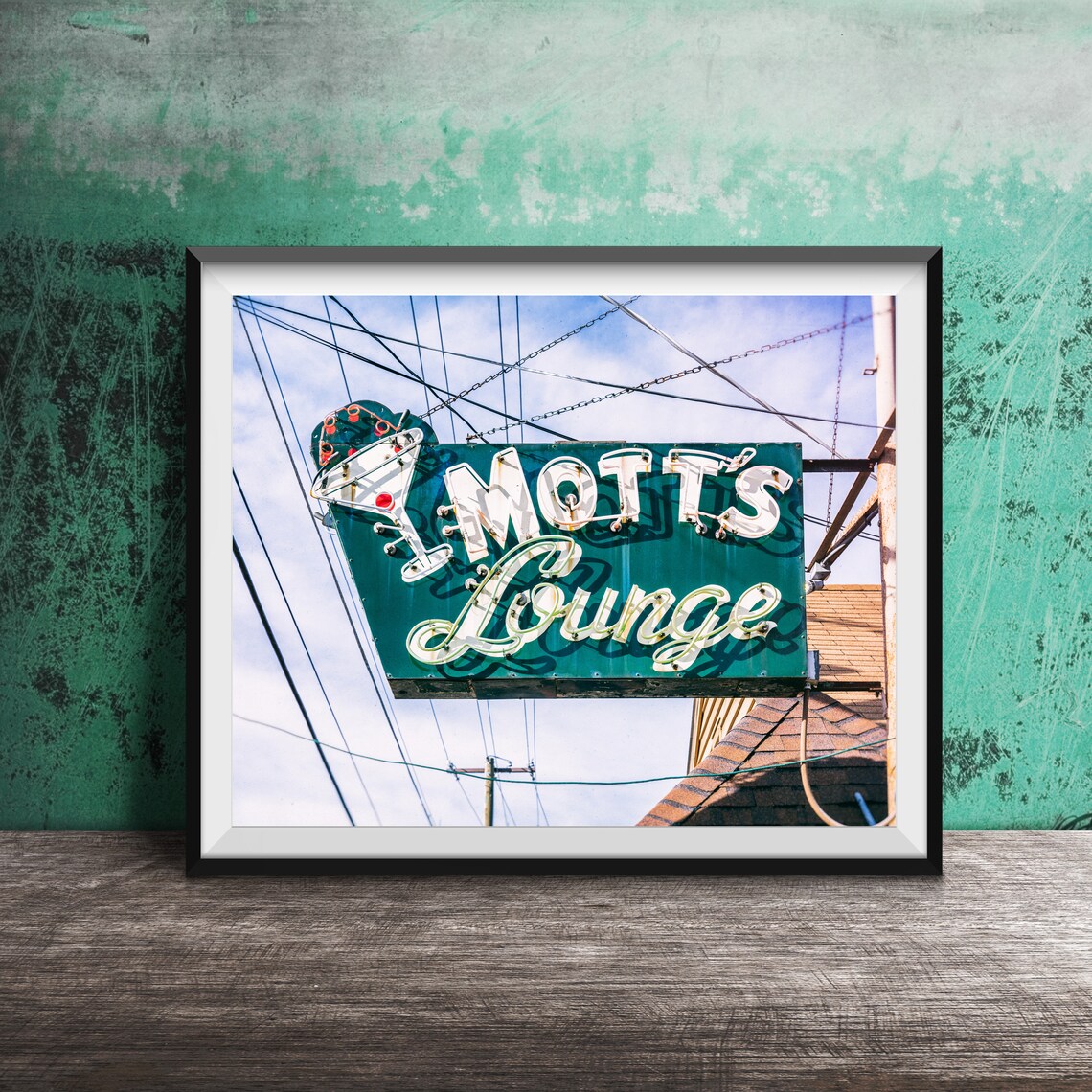 Mott's Lounge Retro Neon Martini Glass Bar Sign Photography Poster