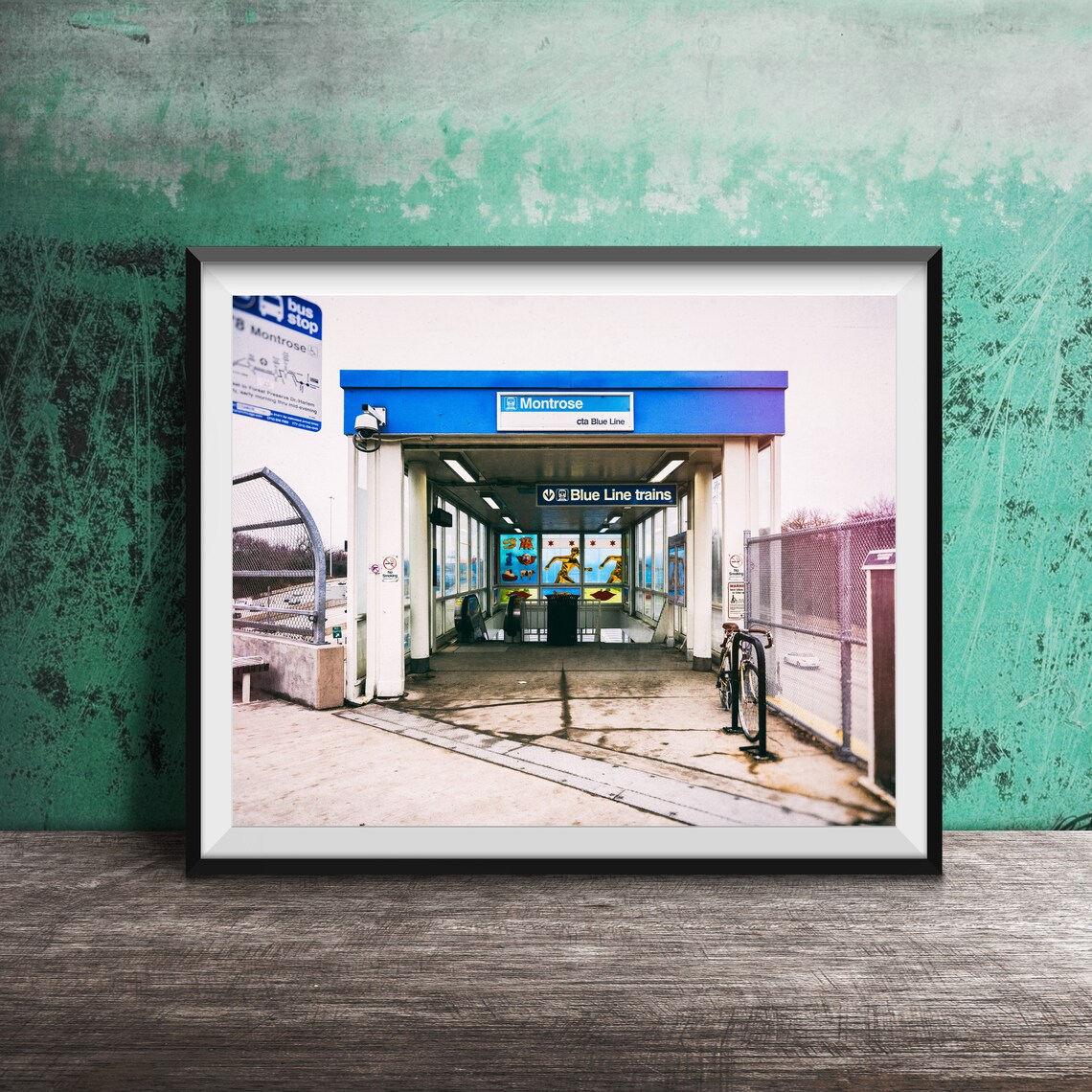 Chicago Montrose CTA Blue Line Station Entrance Photography Poster