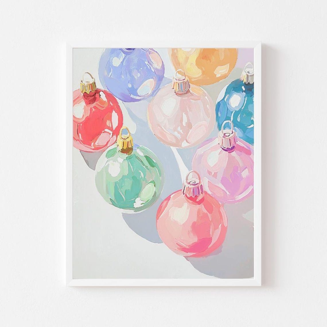 Bright Rainbow Pastel Christmas Ornaments Glass Holiday Poster