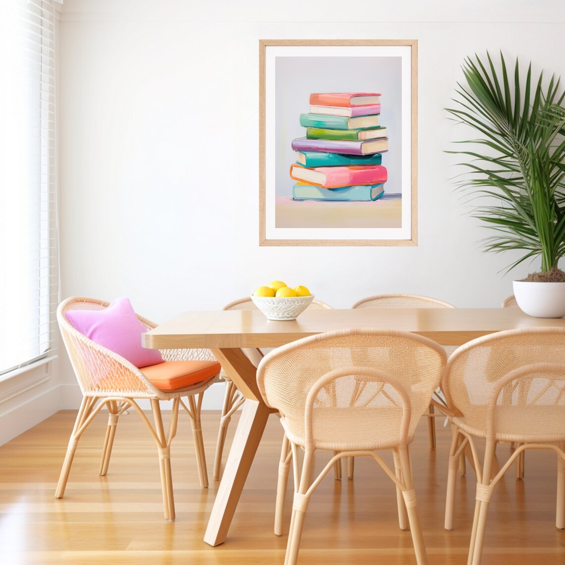 Pastel Book Stack Painting, Classroom Library Art Print - Image 2
