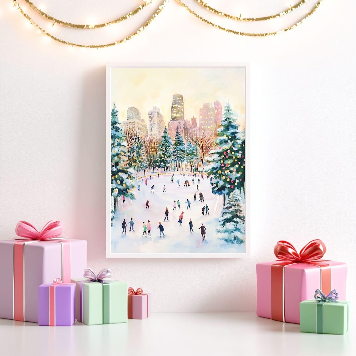 Christmas in the City, NYC Ice Skating Art Print - Image 2