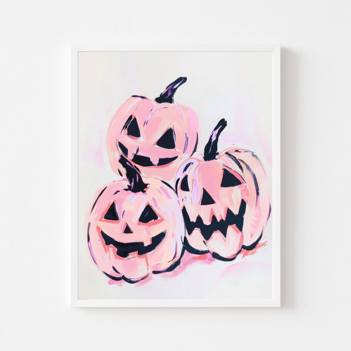 Three Pink Jack-O-Lantern Pumpkins Cute Halloween Decor Poster