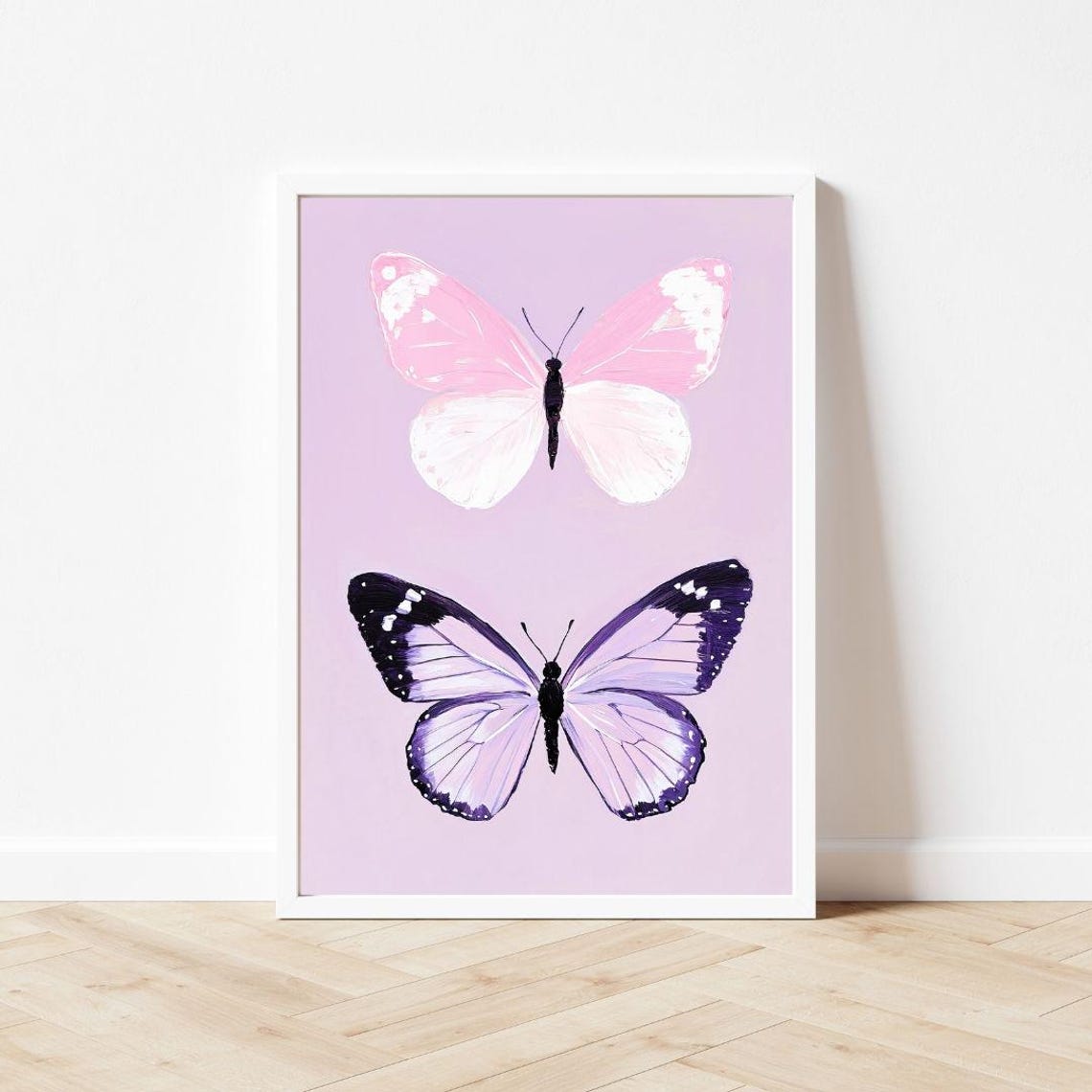 Pink And Purple Butterfly Pair Pastel Entomology Wall Poster - Image 3