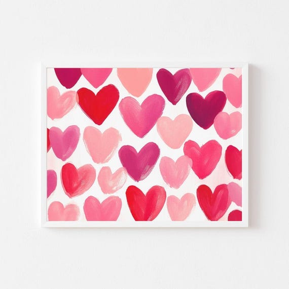 Pink And Red Heart Pattern Valentine Art Print