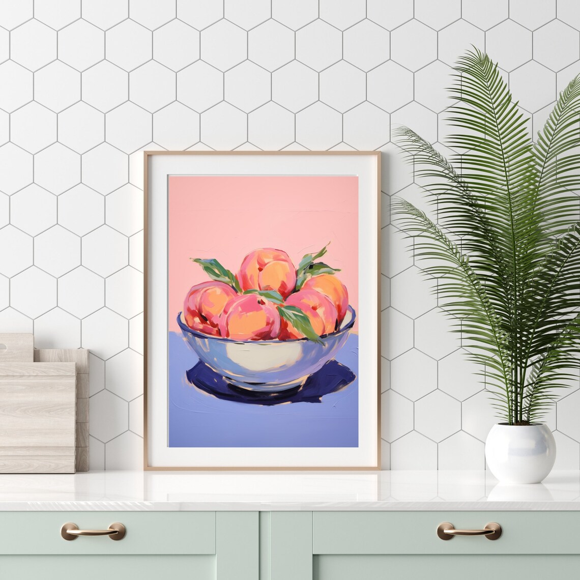 Colorful Peach Painting Kitchen Art Print, Still Life - Image 3