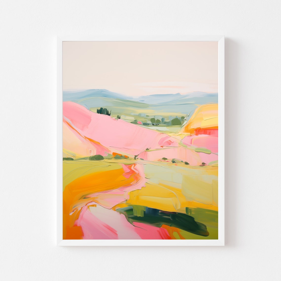 Pink Orange Abstract Rolling Hills Warm Modern Landscape Poster