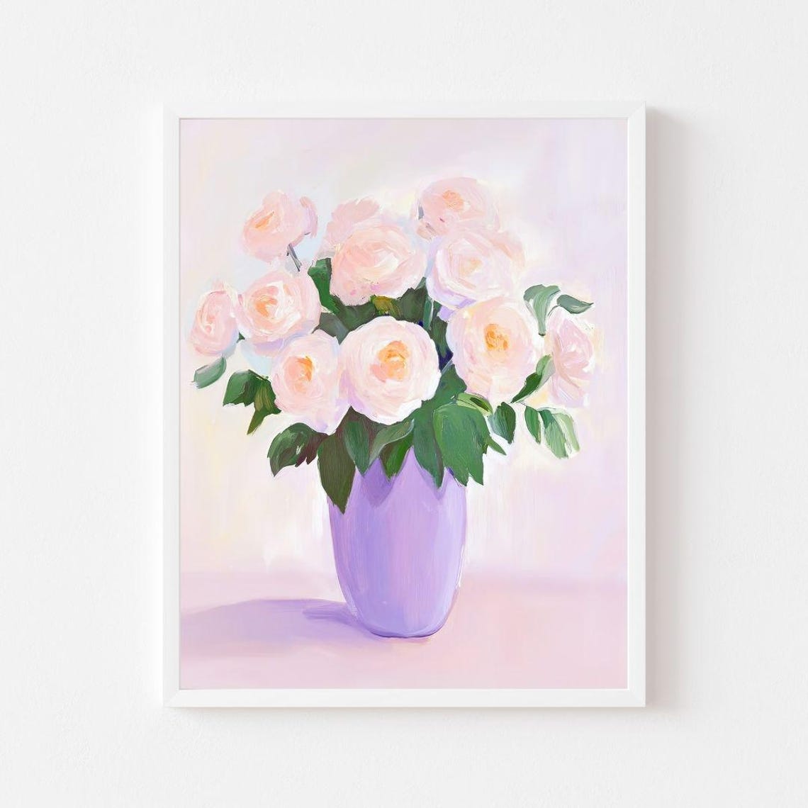 Blush Pink Roses In A Soft Lavender Purple Vase Floral Poster